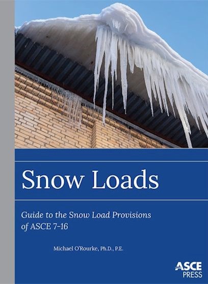 Cover of the Snow Loads guide showing large icicles hanging from a roof edge above a brick building under a clear blue sky.
