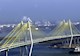 a cable-stayed bridge stretches across water