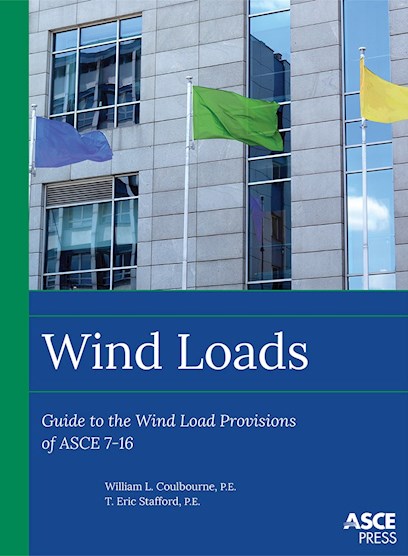 Cover of the Wind Loads guide showing three flags blowing in the wind in front of a modern glass and stone building.